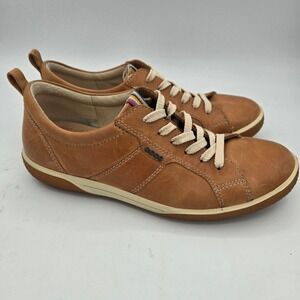 Ecco Leather Brown Lace Up Comfort Casual Walking Sneakers Shoes Women's